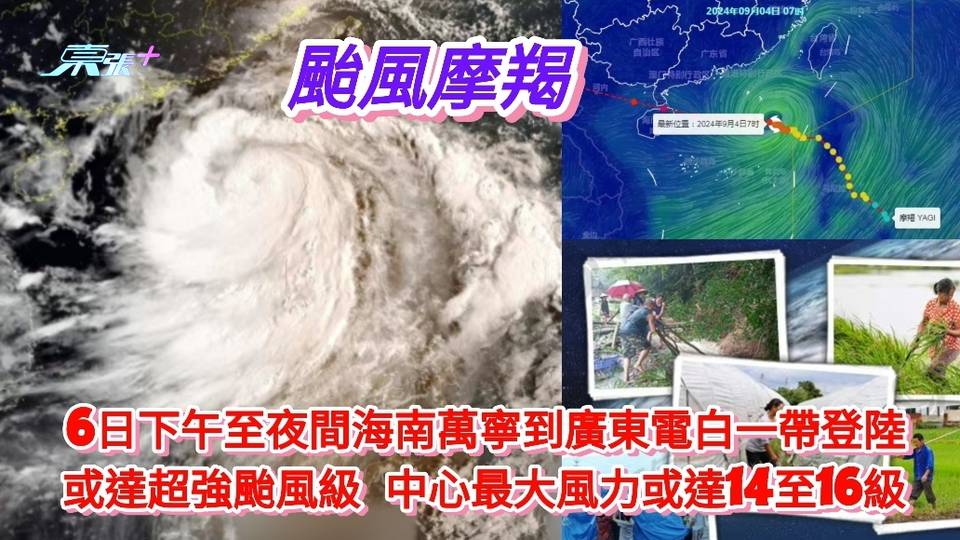 颱風摩羯｜ 6日下午至夜間海南萬寧到廣東電白一帶登陸 或達超強颱風級 