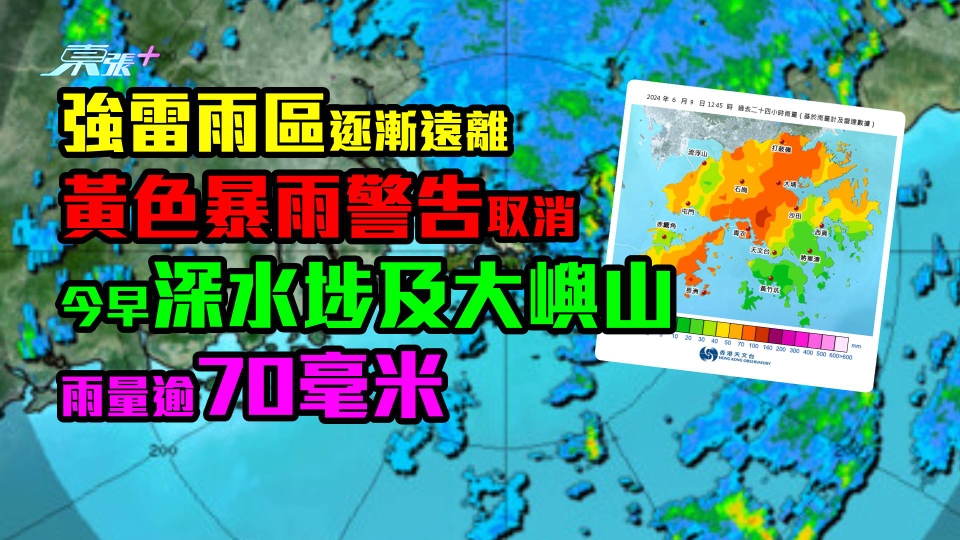 強雷雨區逐漸遠離｜黃色暴雨警告取消　今早深水埗及大嶼山的雨量逾70毫米