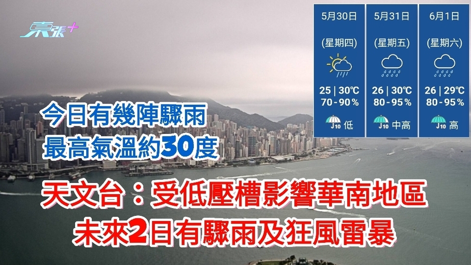 天文台：受低壓槽影響華南地區 未來2日有驟雨及狂風雷暴 