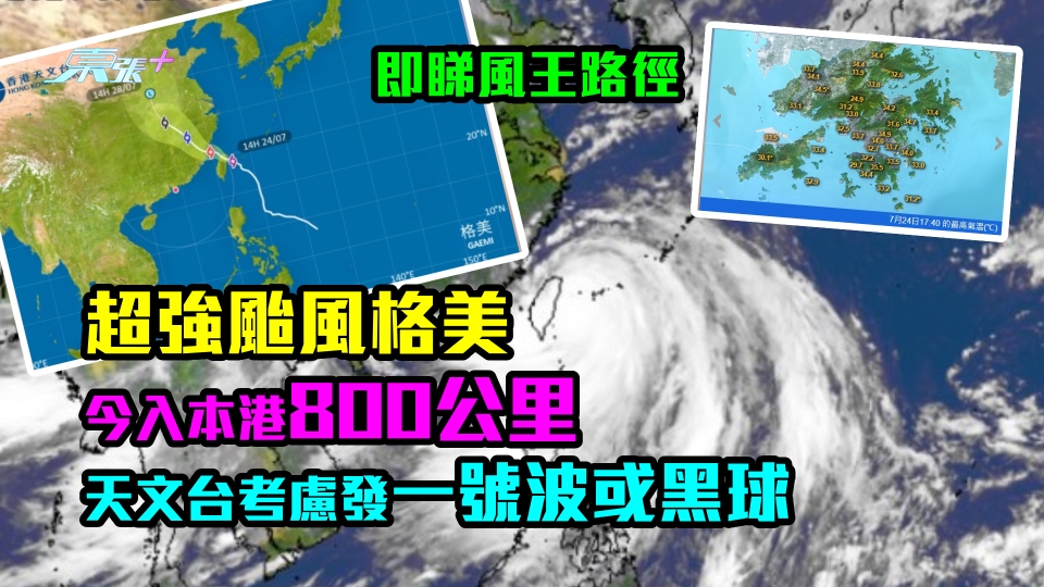 即睇風王路徑｜超強颱風格美今入本港800公里　天文台考慮發一號波或黑球