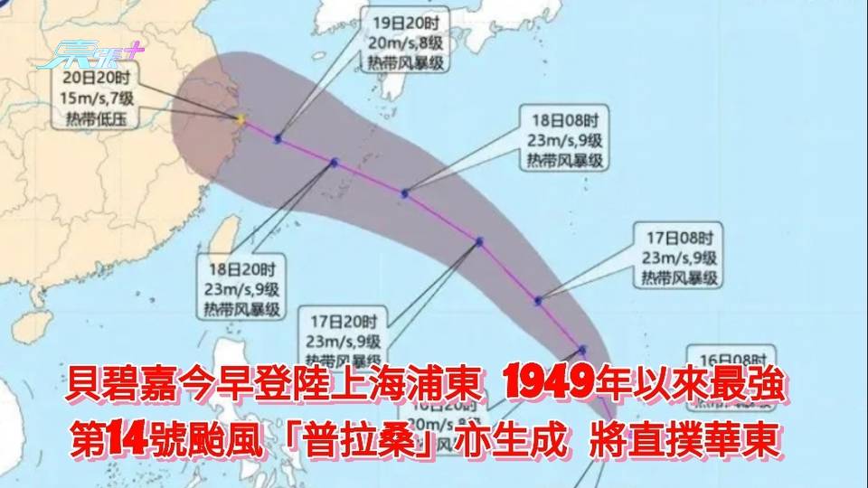 貝碧嘉今早剛登陸上海浦東 第14號颱風「普拉桑」 又生成將直撲華東  